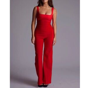 NWT Vesper Red Alana Square Neck Wide Leg Jumpsuit US 6